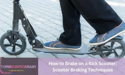 How to brake on a kick scooter, a man showing scooter braking