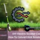 A kick scooter and an electric scooter showing the process of How to convert kick scooter to electric