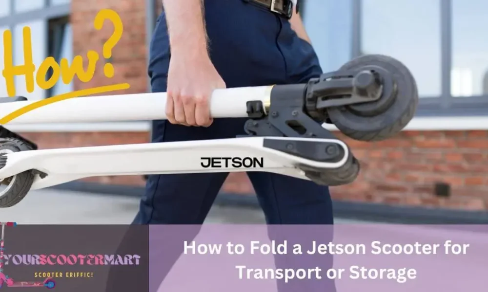 How to fold a Jetson scooter, a white folded Jetson scooter