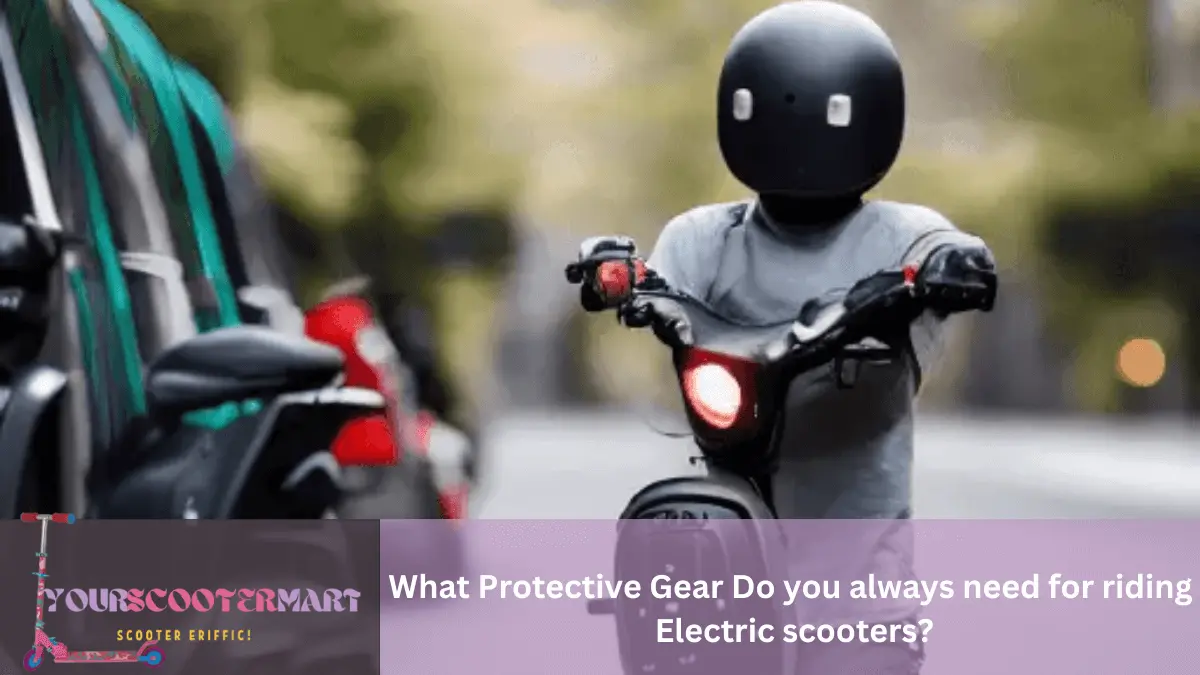 A boy wearing black helmet ,gloves as protective gear while riding electric scooter