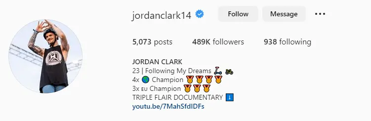 Instagram handle of Jordan Clark, top scooter riders